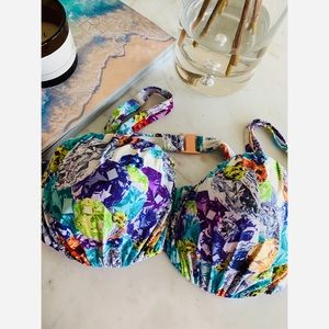 Bright, multicolored bikini top